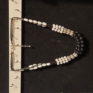 Black white and silver chunky cord necklace